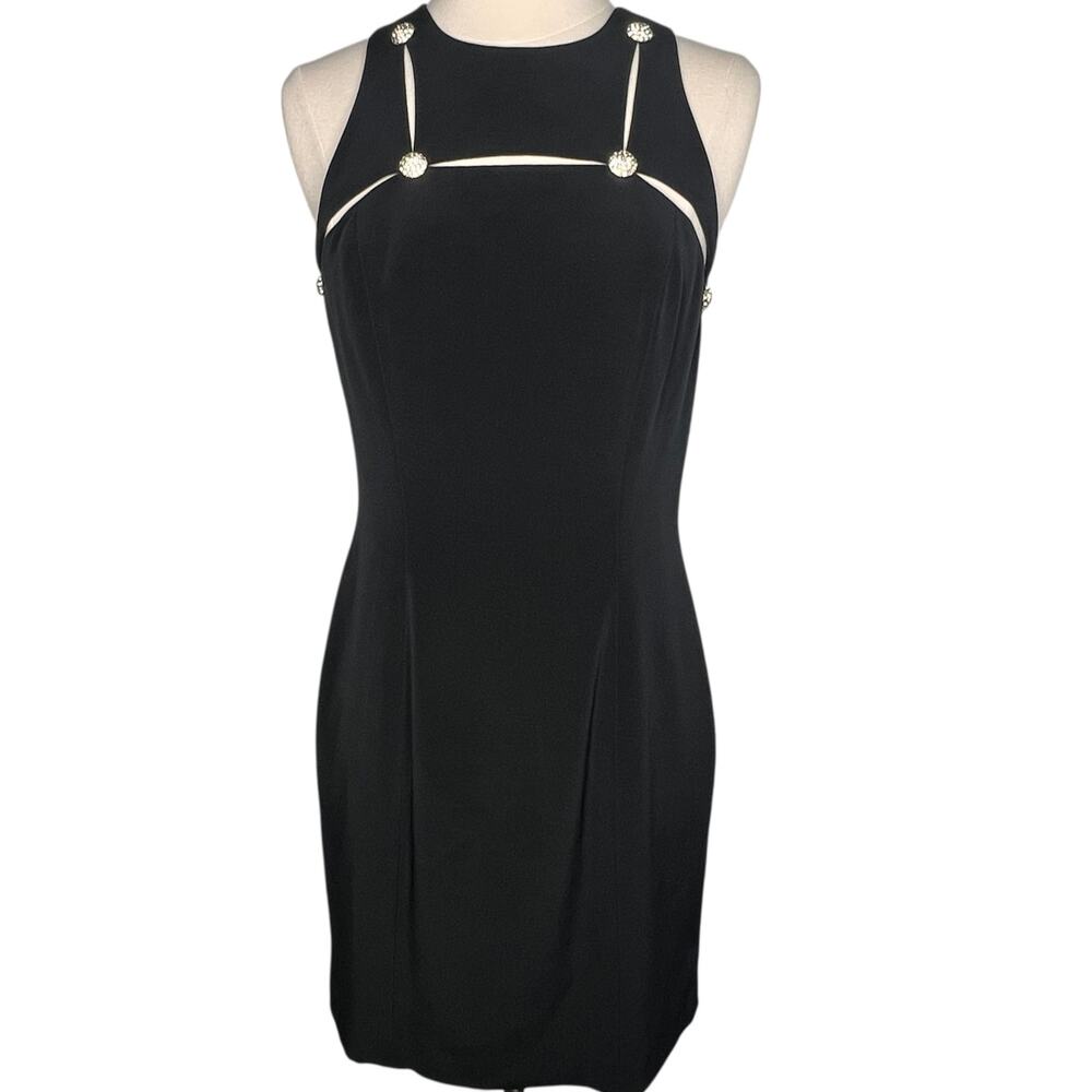 Lillie Rubin Vintage Black Cutout Crystal Sheath Dress Size 6